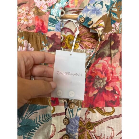 NWT Zimmermann Cassia Drop Waist Patchwork Floral Mini Dress Multi Color Size: 8 - Picture 4 of 9